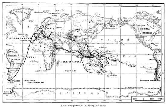 Карта подорожей Миклухо-Маклая