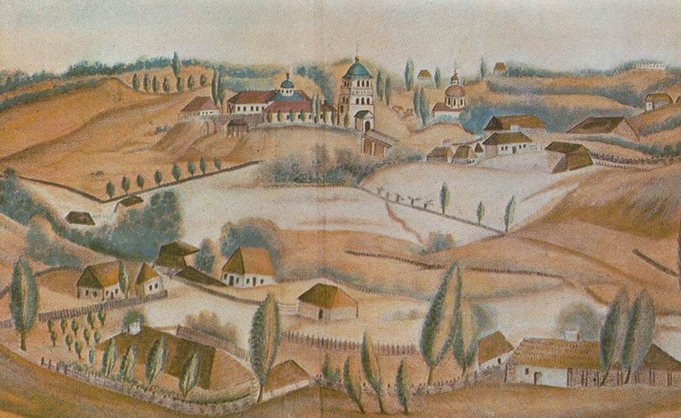 Село Дермань, малюнок 1845 року