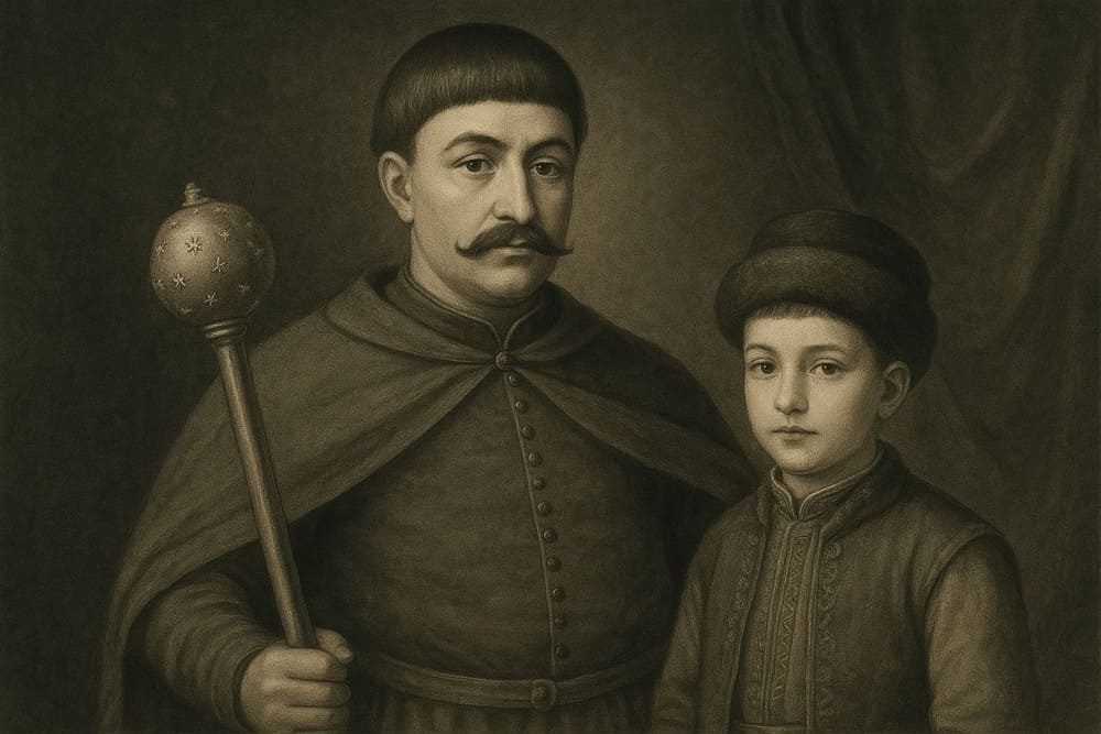 Юрась Хмельницький з вихователем Іваном Брюховецьким