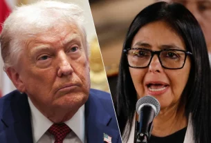 Президент США Дональд Трамп (ліворуч) та тимчасова президентка Венесуели Делсі Родрігес (праворуч)