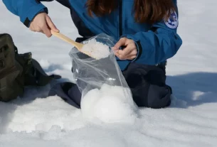 збір арктичного снігу для досліджень