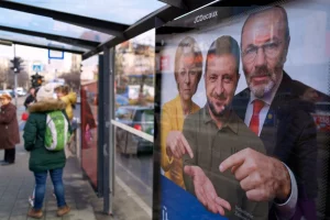 виборчі антиукраїнські гасла у вигляді плакатів зроблених ШІ де зображено Зеленського з протягненою рукою