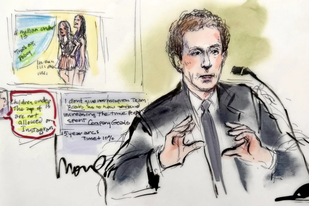 малюнок у судовій залі Марка Цукенберга на свідченні по справі 18 лютого 2026 року