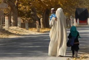 афганська жінка з дітьмами йде по дорозі