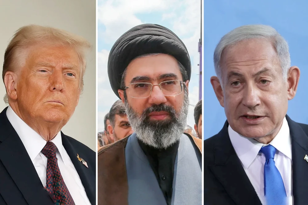 Президент Дональд Трамп, лідер Ірану Моджтаба Хаменеї та прем'єр-міністр Ізраїлю Беньямін Нетаньяху