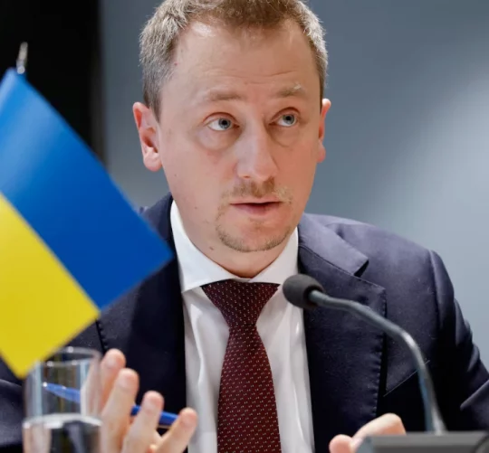 Міністр економіки України Олексій Соболев бере участь у 8-му Німецько-українському бізнес-форумі в Будинку німецької економіки в Берліні, Німеччина, 15 грудня 2025 року