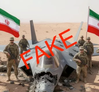 Винищувач F-35, нібито збитий іранцями, — на цьому підробленому відео видно «клонованих ШІ» солдатів та прапори (Reuters/Stringer)