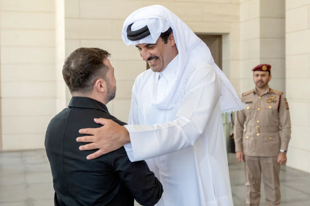 Емір Катару шейх Тамім бін Хамад Аль Тані зустрічається з Президентом України Володимиром Зеленським у Досі, Катар, 28 березня 2026 року