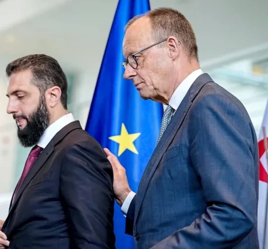 Канцлер Німеччини Фрідріх Мерц з тимчасовим президентом Сирії Ахмедом аль-Шараа в Берліні