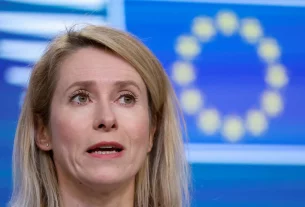 Верховний представник ЄС з питань закордонних справ і політики безпеки Кая Каллас виступає під час заключної пресконференції на зустрічі міністрів енергетики та закордонних справ Європейського Союзу в Брюсселі, Бельгія