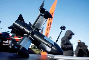 Дрон-перехоплювач P1-Sun FPV демонструється на виставці українських виробників дронів під час російської агресії проти України в невідомому місці, Україна, 20 лютого 2026 року. REUTERS/Валентин Огіренко/Архівне фото на придбання ліцензії. Права , відкриває нову вкладку