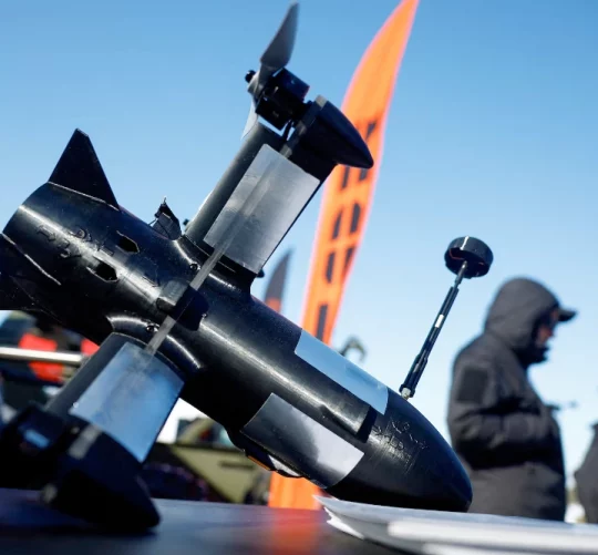 Дрон-перехоплювач P1-Sun FPV демонструється на виставці українських виробників дронів під час російської агресії проти України в невідомому місці, Україна, 20 лютого 2026 року. REUTERS/Валентин Огіренко/Архівне фото на придбання ліцензії. Права , відкриває нову вкладку