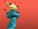 дрони на малюнку навколо статуї свободи