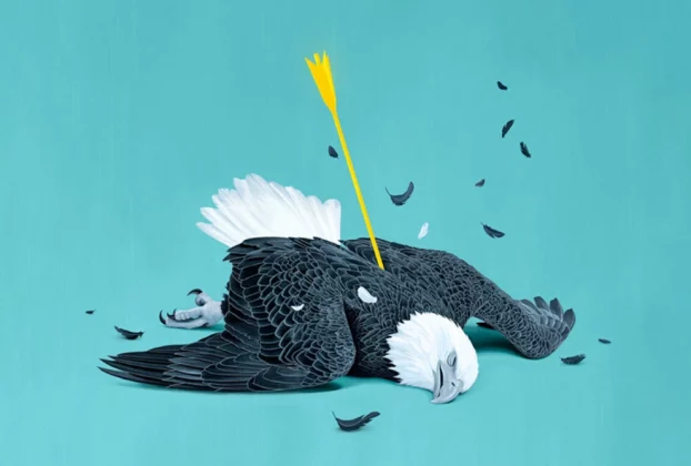 орел уражений жовтою стрілою