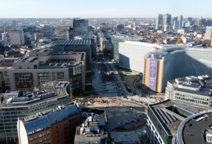 Аерофотознімок площі Шумана в Брюсселі, де розташовані ключові інституції Європейського Союзу, листопад 2025 року