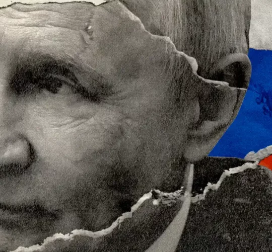 ілюстрація з зображенням Путіна на фоні російського флагу