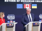 Голова зовнішньої політики ЄС Кая Каллас та міністр закордонних справ України Андрій Сибіха виступають на прес-конференції напередодні засідання високого рівня Міжнародної коаліції за повернення українських дітей у Брюсселі, 11 травня 2026 року