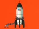 ілюстрація ракети з символом Америки яка прикута залізним ланцюгом