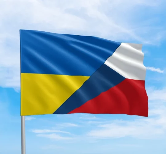 один прапор з двома символами держау України та Чехії