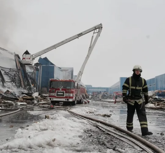 Рятувальник на заводі «Філіп Морріс» у Харкові, Україна, який у січні зазнав удару російської ракети.