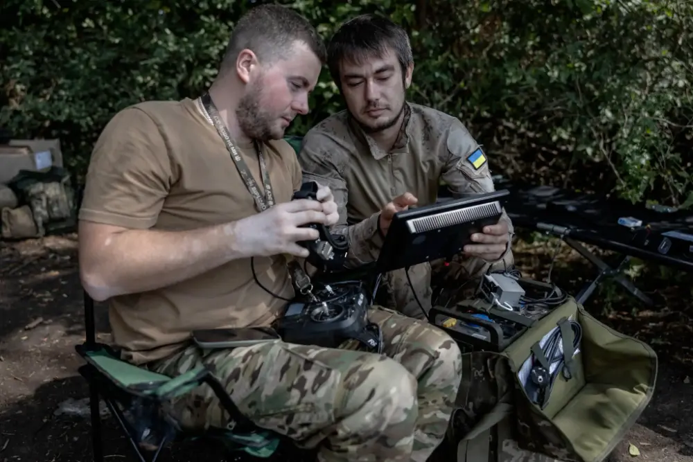Члени українського полку дронів у Харківській області у вересні. Тайвань прагне вчитися на досвіді України, особливо коли йдеться про війну безпілотників.