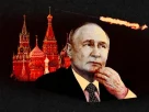 ілюстрація Володимира Путіна на фоні Кремля