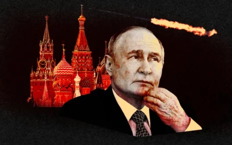 ілюстрація Володимира Путіна на фоні Кремля