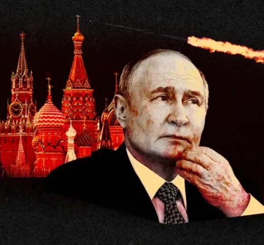 ілюстрація Володимира Путіна на фоні Кремля