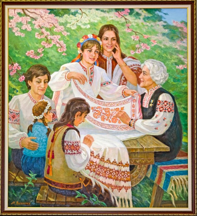 Віра Роїк з ученицями. Картина Народного художника України В. Бернадського. 1985 рік