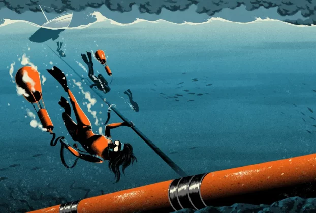 ілюстрація дайвінгу на дно балтійського моря для підриву газопроводу "Північний поток"