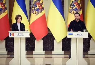 Президент Молдови Майя Санді (ліворуч) та президент України Володимир Зеленський