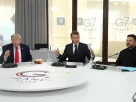 Президент США Дональд Трамп, президент Франції Еммануель Макрон та президент України Володимир Зеленський на саміті «Великої сімки» в Евіан-ле-Бен, Франція, 16 червня