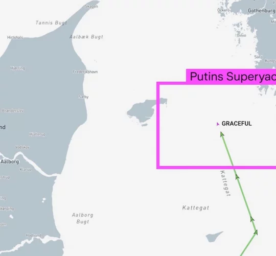 карта переміщення яхти Путіна по близу Данії