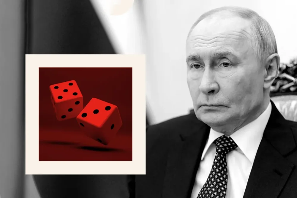 ілюстрація де зображен Володимир Путін