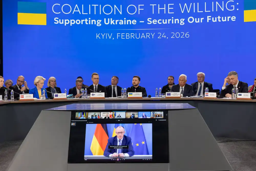 Президент України Володимир Зеленський та лідери ЄС беруть участь у засіданні «Коаліції охочих» 24 лютого 2026 року