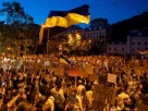У Києві, Україна, 18 липня 2026 року люди протестують проти рішення президента України Володимира Зеленського замінити Михайла Федорова на посаді міністра оборони