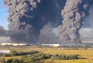 горить логістичний термінал у Росії після атаки українськиї дронів