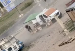 Скріншот з відео де російські безбілотники полюють на людину на базарі