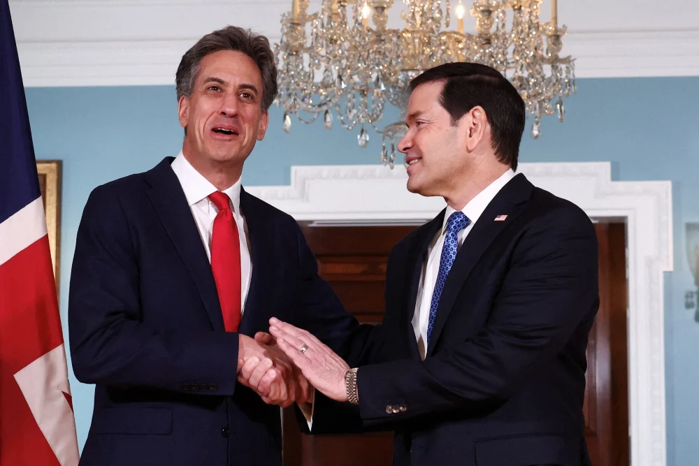 Державний секретар США Марко Рубіо зустрічається з міністром закордонних справ Великої Британії Едом Мілібандом у Державному департаменті у Вашингтоні, округ Колумбія, США, 5 серпня 2026 року