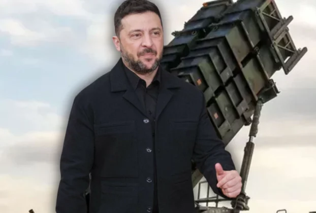 ілюстрація де Володимир Зеленський на фоні ППО Патріот