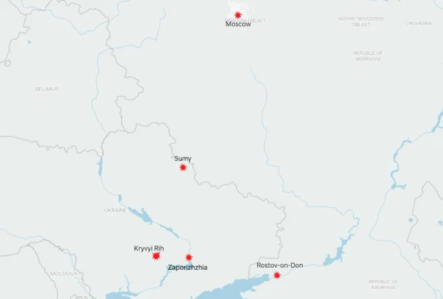 на карті показано взаємні атаки Росії та України