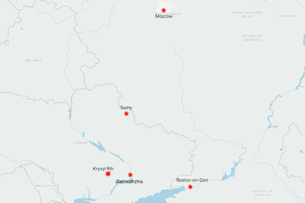 на карті показано взаємні атаки Росії та України