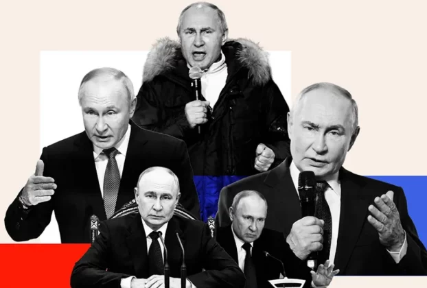 Володимир Путін у різних емоціях на ілюстрації