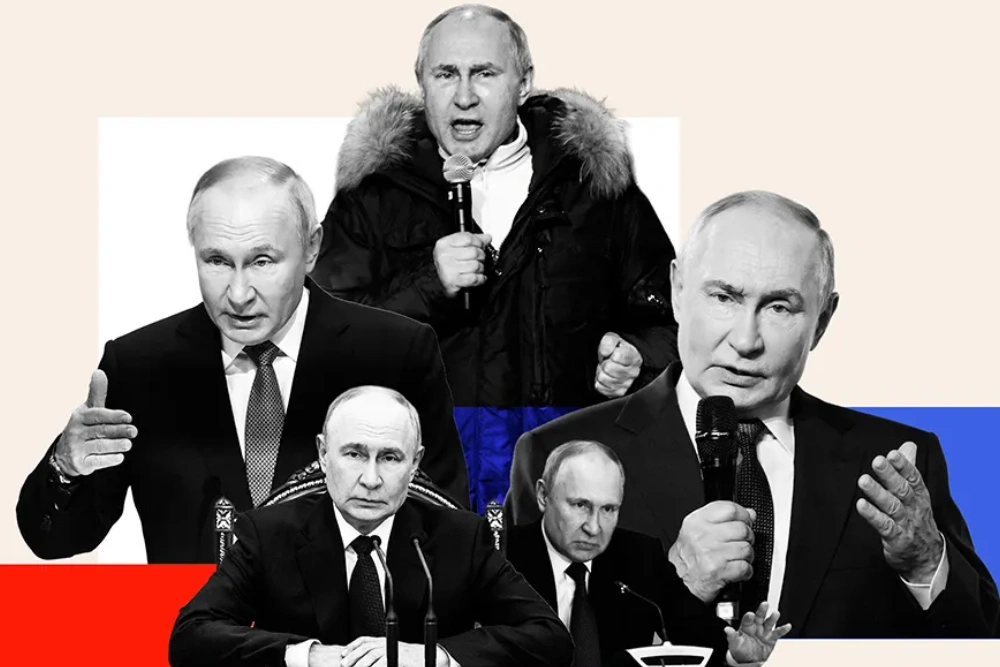 Володимир Путін у різних емоціях на ілюстрації