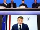 Президент Франції Еммануель Макрон виступає у форматі відеоконференції під час засідання «Коаліції охочих» у Києві, Україна, у понеділок, 24 серпня 2026 року