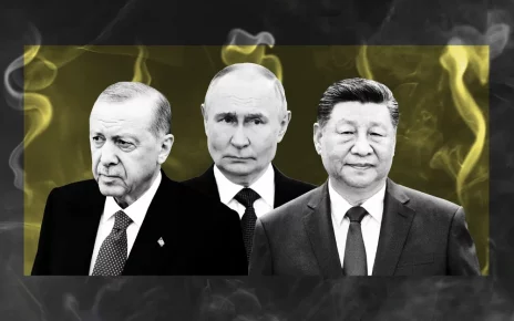 ілюстрація зображує трьох автократичних лідерів Ердоган, Путін, Сі