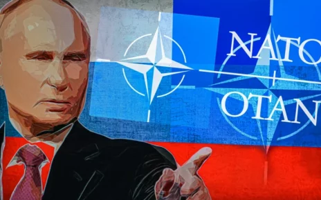 ілюстрація Путіна на фоні прапору НАТО