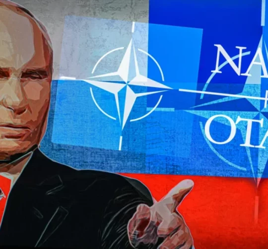 ілюстрація Путіна на фоні прапору НАТО
