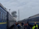 момент влучення дрона у голову поїзда Укрзалізниці