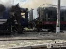 Зруйнований локомотив на станції в Ягодині поблизу польського кордону